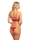 Cherry Strappy Lace Unlined Underwire Bra w/Heart Ring Detail & Panty Red  SM