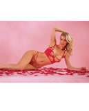 Cherry Strappy Lace Unlined Underwire Bra W/heart Ring Detail & Panty Red Xl