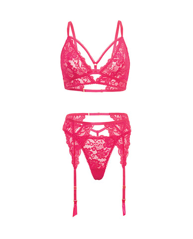 Aphrodite Lace Keyhole Bralette w/Garters & G-String - Raspberry L/XL