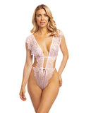 Imani Eyelash Lace Soft Cup High Leg Teddy Pink Tulle L/XL