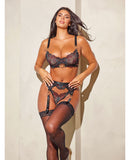 Azalea Underwire Embroidered Bra, Garter Belt & G-string Cheri Holiday/black Lg