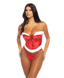 Holiday Santa's Entourage Boned Velvet Bustier w/Marabou Trim & G-String Red/White L/XL