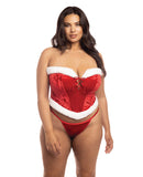 Holiday Santa's Entourage Boned Velvet Bustier w/Marabou Trim & G-String Red/White 1X/2X