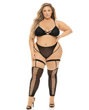 Pink Lipstick Want You Now Bra, Panty & Stockings Black QN