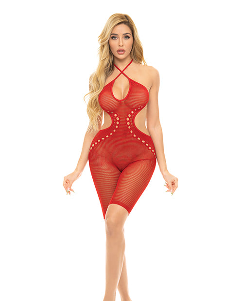 Pink Lipstick Fill Me in Bodystocking Red O/S