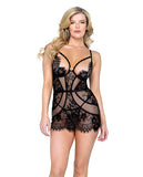 Femme Fatale Scalloped Eyelash Lace & Mesh Chemise & Thong Black LG