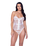 Fantasy Scalloped Eyelash Lace Bustier & Thong White MD