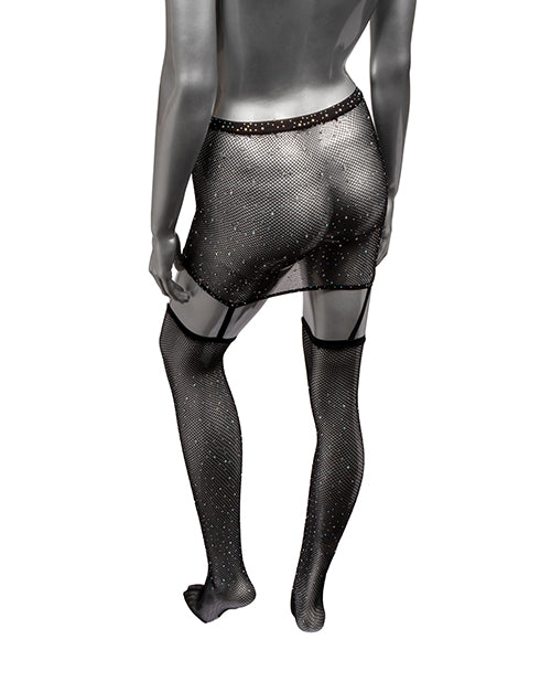 Radiance One Piece Garter Skirt W/thigh Highs - Black O/s