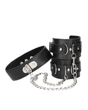 Shots Ouch Black & White Bonded Leather Collar w/Hand Cuffs - Black