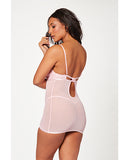 Floral Mesh Chemise & G-string Pink Lg