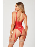 Valentines Heart Embroidered Mesh Bustier & Panty Red LG