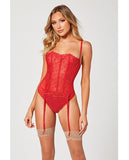 Valentines Heart Embroidered Mesh Bustier & Panty Red LG