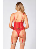 Valentines Heart Embroidered Mesh Bustier & Panty Red MD