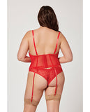 Valentines Heart Embroidered Mesh Bustier & Panty Red 3X/4X