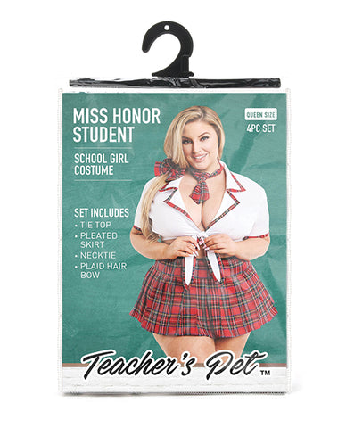 Teacher's Pet Ms Honor Student School Girl Tie Top, Pleated Skirt, Neck Tie & Hair Bow Red QN