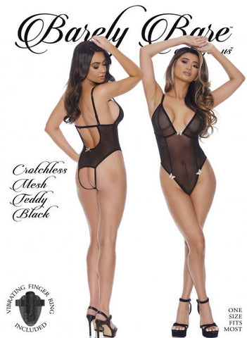 Barely B Crotchless Mesh Teddy Blk