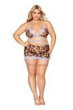 Leopard Bralette With Garter Skirt and G-String -  Queen Size - Leopard