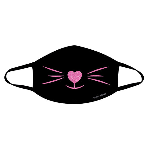 Neva Nude MEOW-ZA Mask-Pink Glitter kitty on Black