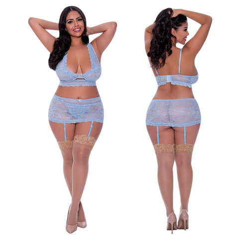 Magic Silk Bralette, Skirt & G-String-Blue QUEEN-Boxed