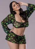 Hazy Dayz Crop Top Skirt & G String Pot Leaf 2xl