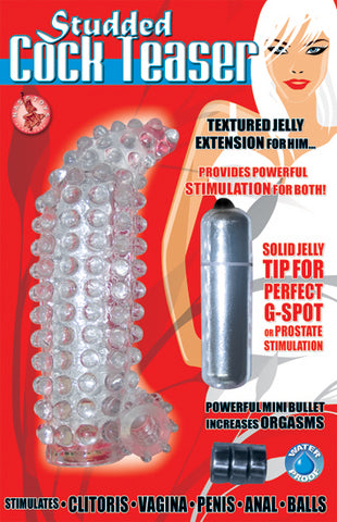 Studded Cock Teaser Penis Extension With Bullet Vibrator Clear