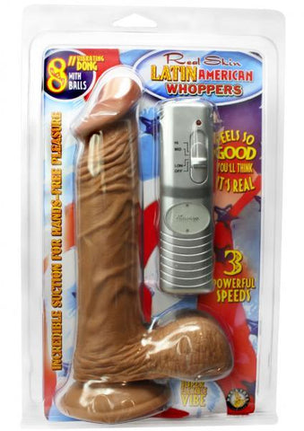 Real Skin Latin American Whoppers Vibrating Dong With Balls 8 Inch - Brown