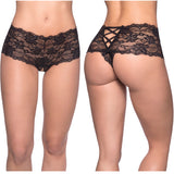 Goodnight Kiss Lace Crotchless Boyshort-Black S/M-Hanging