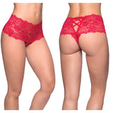 Goodnight Kiss Lace Crotchless Boyshort-Red L/XL-Hanging