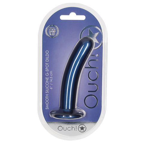 Ouch! Smooth G-Spot Dildo-Metallic Blue 6 Inch