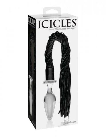 Icicles #49 Glass Butt Plug Attached Flogger Clear