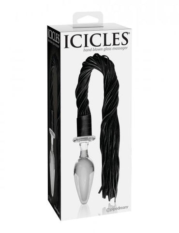 Icicles -49 Glass Butt Plug Attached Flogger Clear