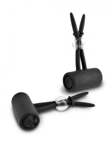 Vibrating Silicone Nipple Lassos Black