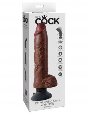 King Cock 10 inches Vibrating Cock with Balls Brown