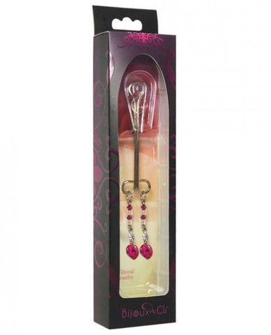 Bijoux De Cli Double Loop with Heart Charm & Fuchsia Beads