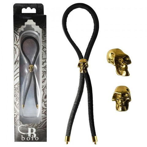 C-Cing Lasso Gold Skull Bead Leather Strap Black