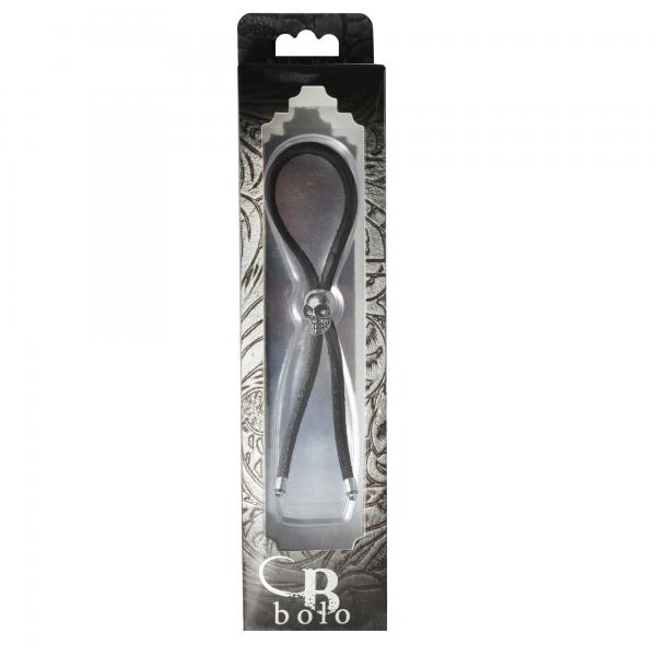 C-ring Lasso Silver Skull Bead Leather Strap Black
