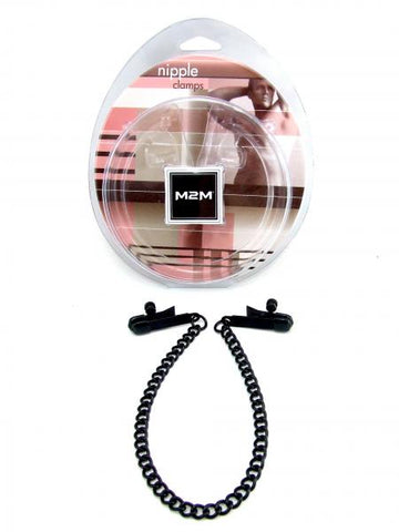 M2M Nipple Clamps Alligator Ends With Chain Black