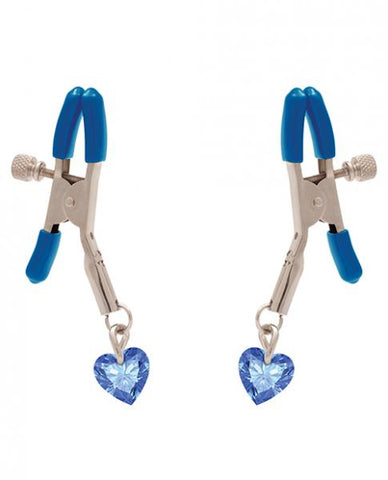 I'll Never Let Go Nipple Clamps Blue Heart Charms