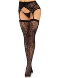 2 Pc Rachel Lace Thigh High and Crossover Garter Belt - One Size - Black