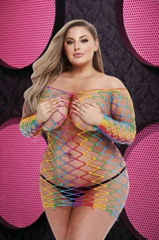 Lapdance Fencenet Rainbow Mini Dress Q/s