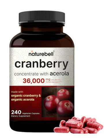 NatureBell Organic Cranberry Pills Acerola Urinary Tract Health Support 240 Capsules
