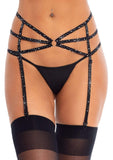 Strappy Elastic Rhinestone Garter - Black - One Size