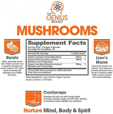 Genius Mushroom Immune System Booster 90 Veggie Pills