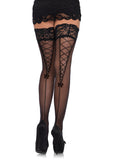 Stay Up Lace Top Sheer Thigh Highs With Faux Lace - One Size - Black