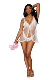 Babydoll and Pearl G-String - One Size - White