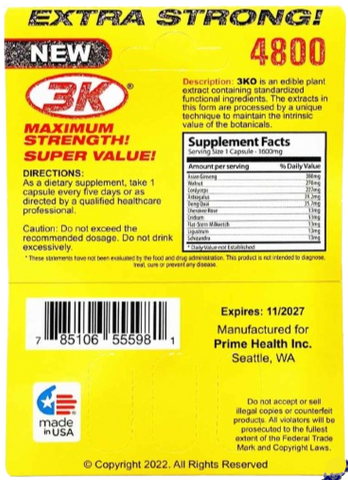 3 KO White 3 Pill Extra Strong Male Sexual Libido Enhancer 4800mg