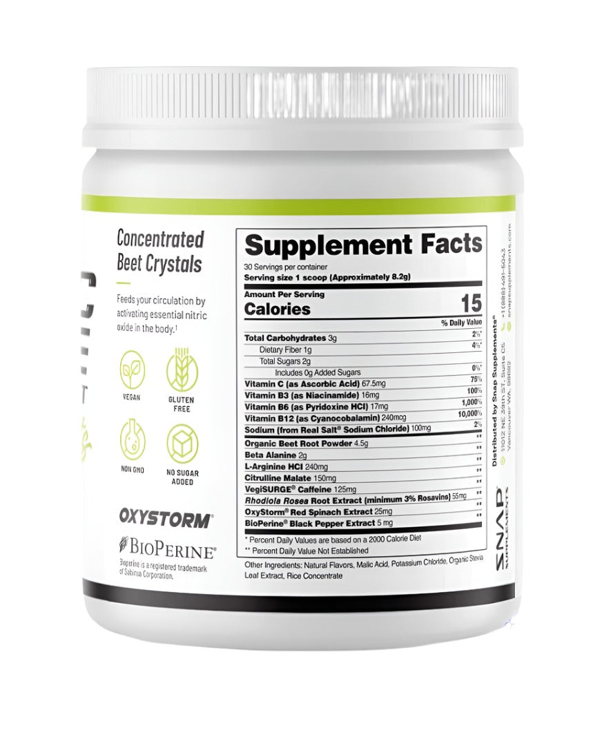 Snap Organic Nitric Oxide Beet Root Pre Workout Booster Powder
