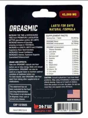 Orgasmic 45000mg Natural Formula Male Sexual Enhancement Gold Pill