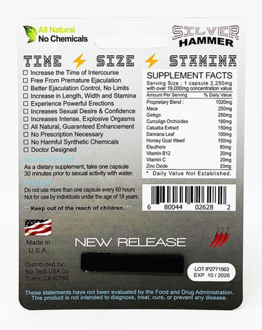 Silver Hammer 19000 Triple Maximum Power Male Enhancer Pill