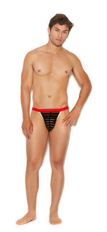 Men's Striped Mesh G-String Pouch - One Size - Black